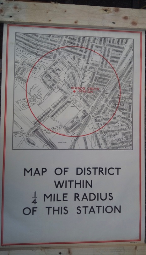 1932 original London Underground StationMap Bounds Green quarter mile radius